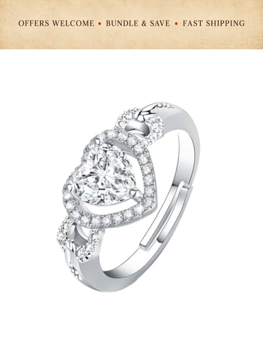 Moissanite Promise Eternity Ring Adjustable Cz Crystal Halo Engagement